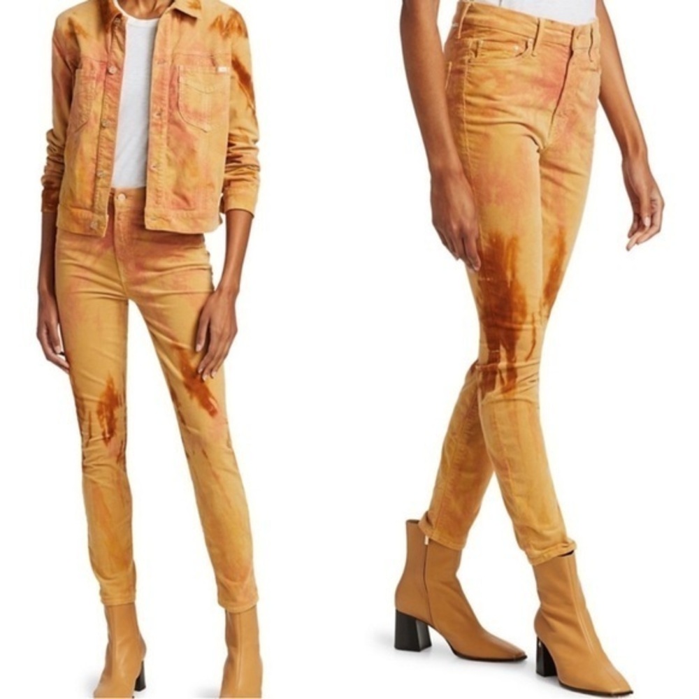 New MOTHER High Waisted Looker Tie-Dye Corduroy Skinny Pants Hopscotch Women